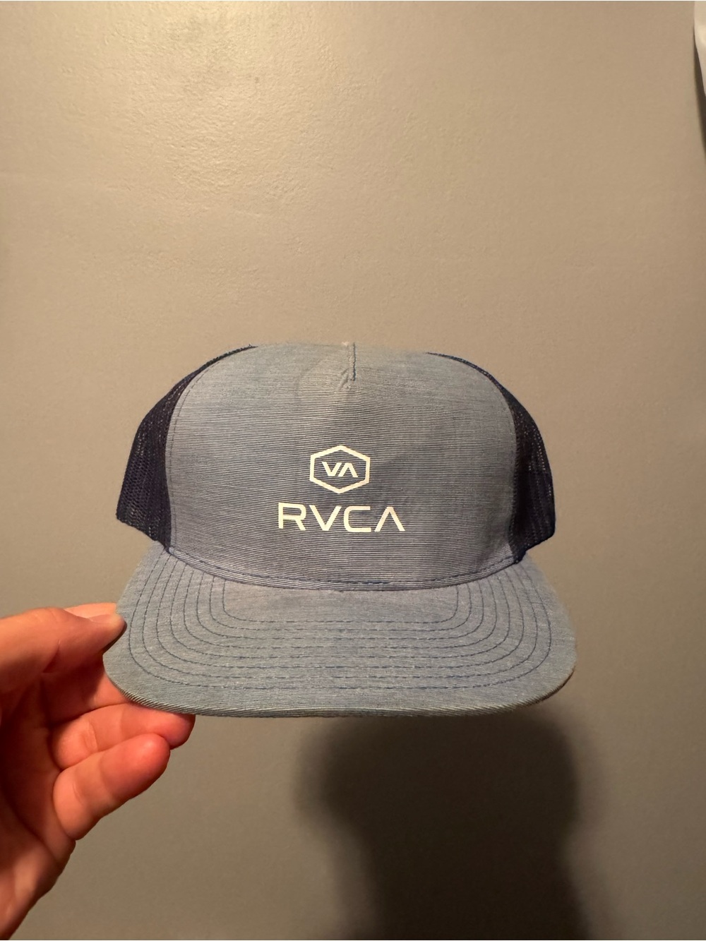 RVCA Light Blue and Navy Mesh Trucker Hat